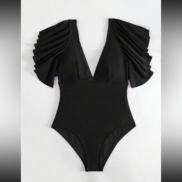 Low hang shoulder, one piece bathing suit/bodysuit - Picture 6 of 6
